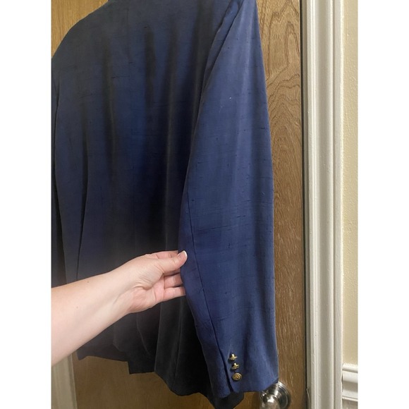 Vintage Silkland 100% Silk Navy Blue Blazer Gold Buttons Oversized Fit Size 14 - Picture 13 of 16
